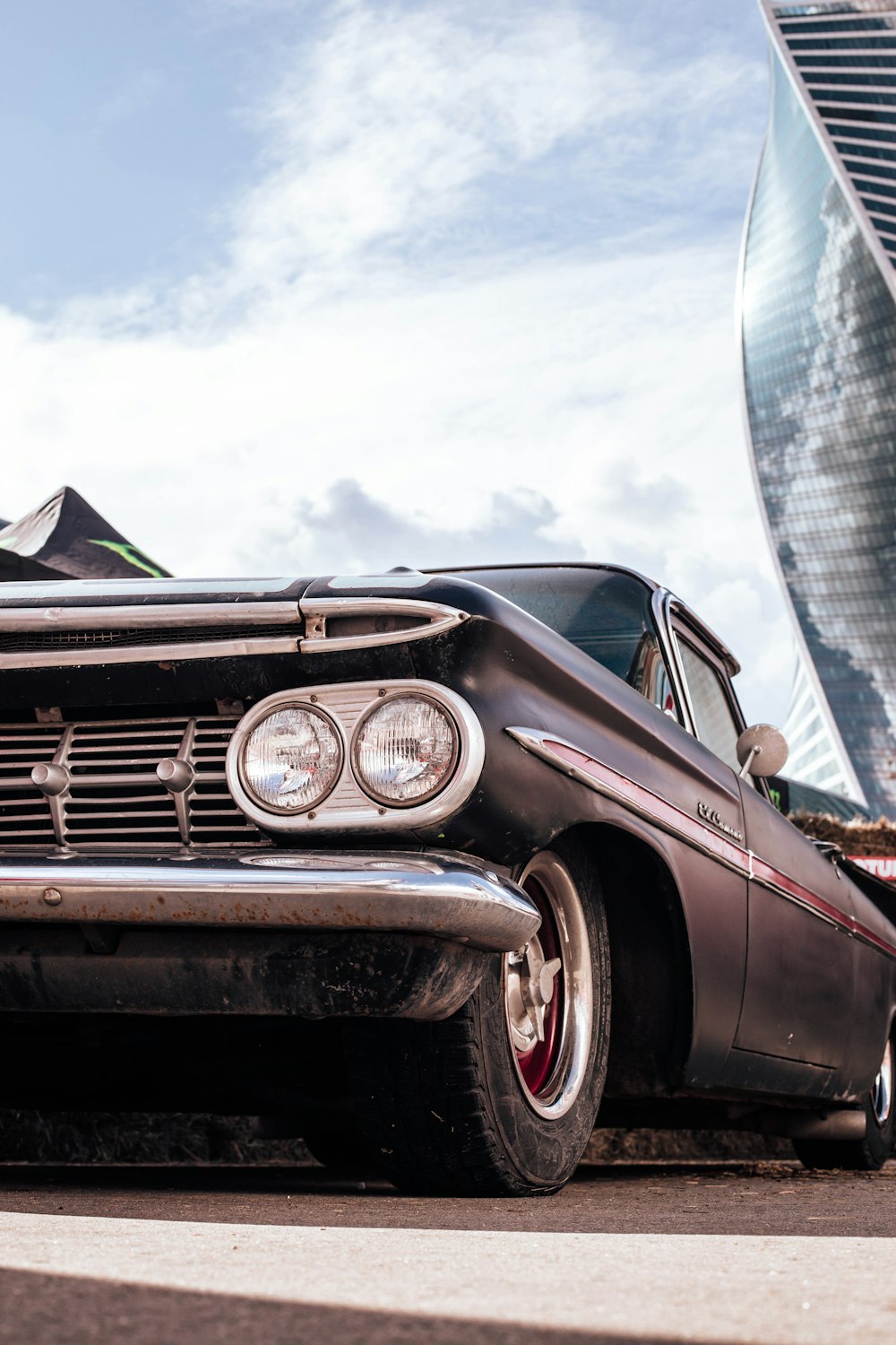 red and silver vintage car