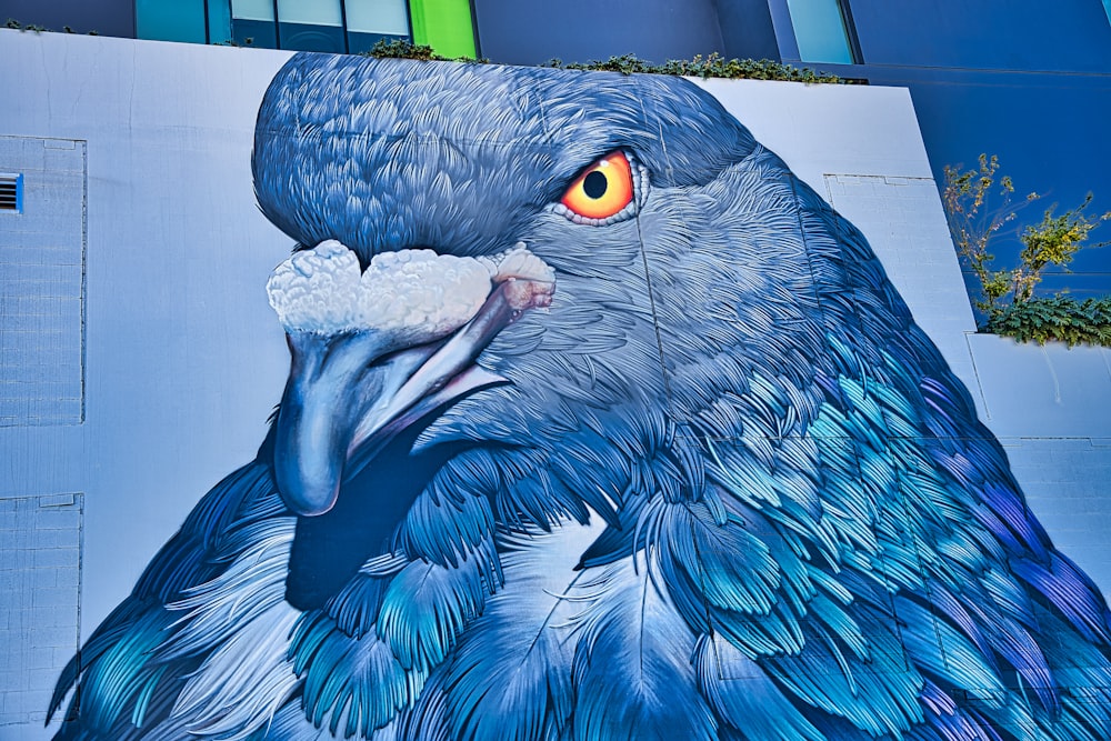 peinture d’oiseaux bleu et blanc