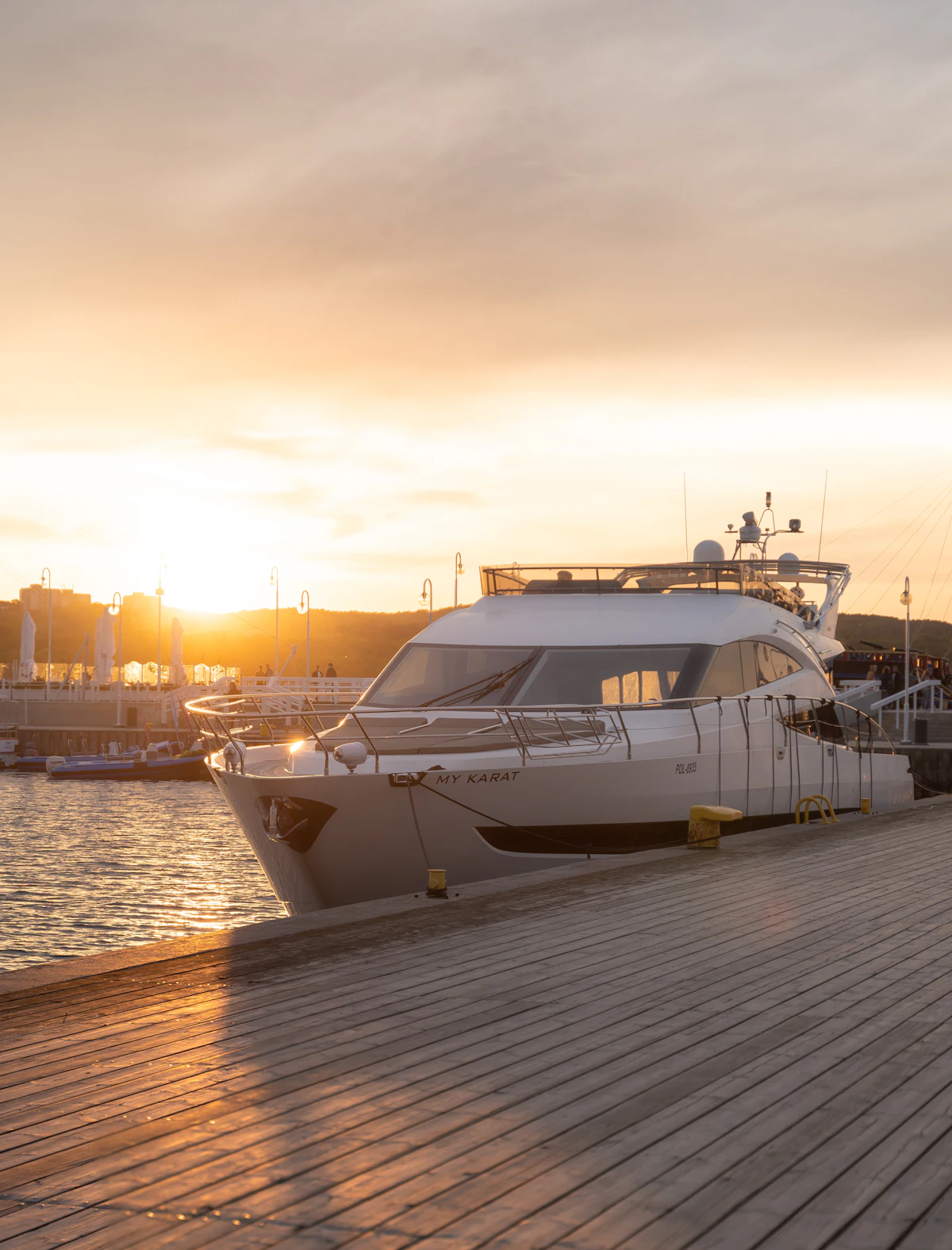 Yacht at the marina during sunset