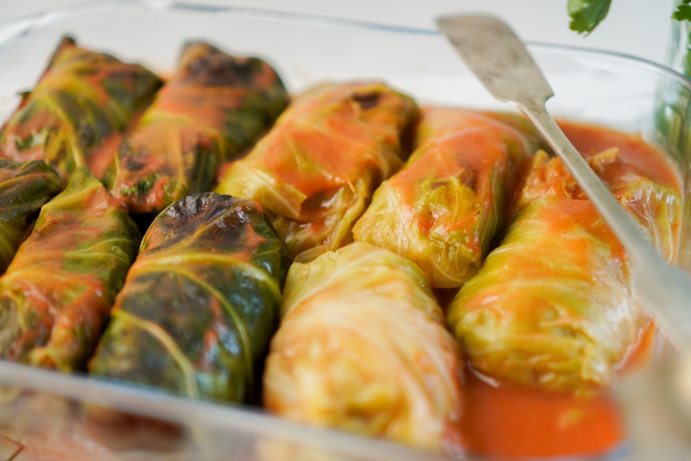 cooked food on stainless steel tray