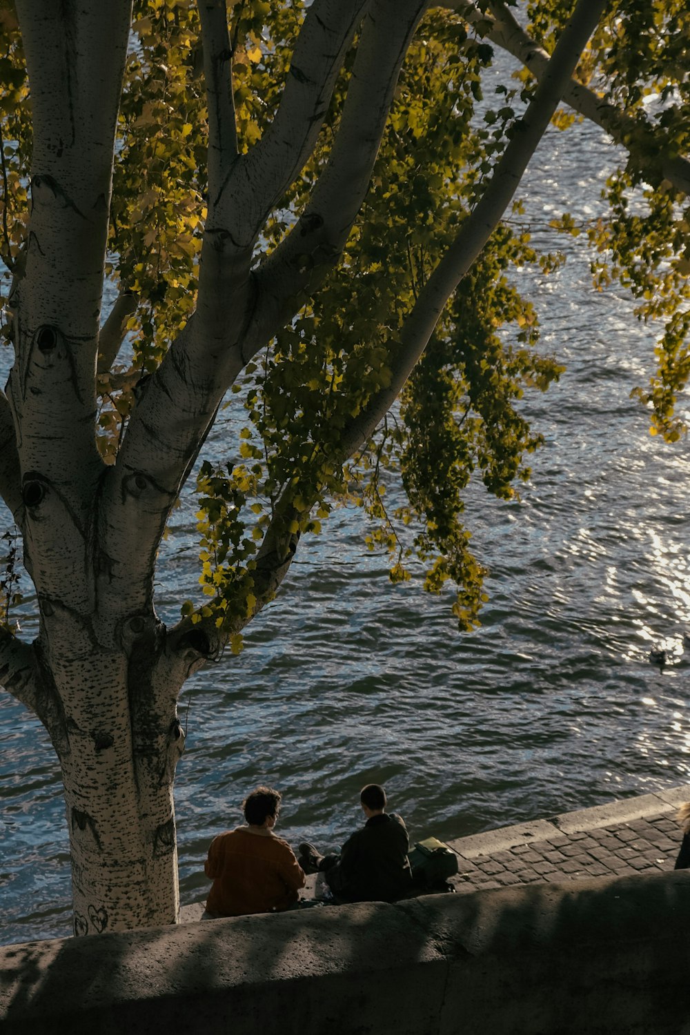 man and woman sitting on concrete bench near body of water during daytime