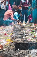 Close-up of sacred havan fire with offerings during a traditional Arya Samaj puja