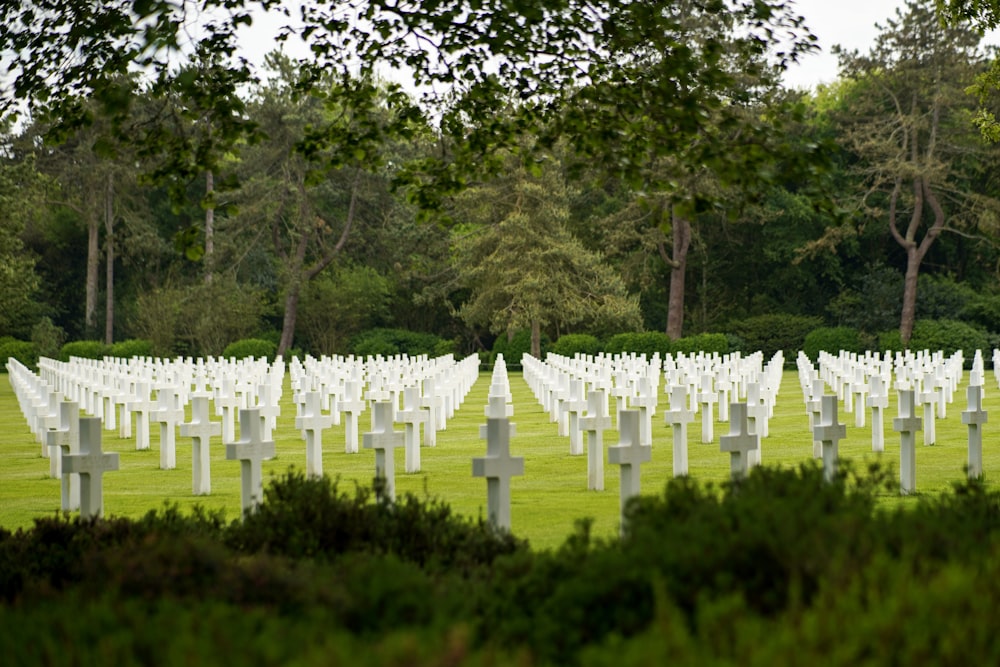 white cross on green grass field during daytime