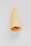 A pastry cone filled with caramel or a similar brown filling, displayed against a plain white background, highlighting its texture and color.