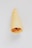 A pastry cone filled with caramel or a similar brown filling, displayed against a plain white background, highlighting its texture and color.