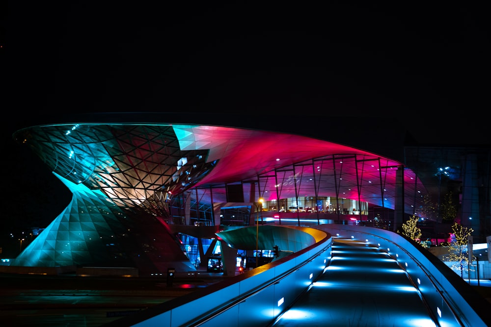 blue and red lighted building