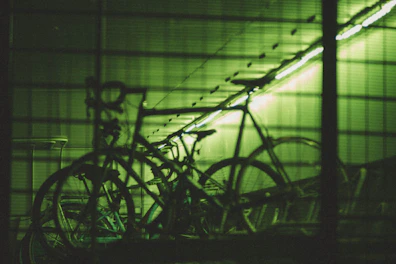 A dynamic shot of bicycles and e-bikes ready for adventure under soft lighting.