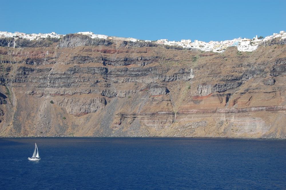 brown rocky mountain beside blue sea during daytime