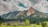 A stunning landscape featuring rugged, angled rock formations known as the Flatirons, rising majestically against a backdrop of a cloudy sky. Lush green trees and grass cover the foreground, providing a stark contrast to the rocky mountains.