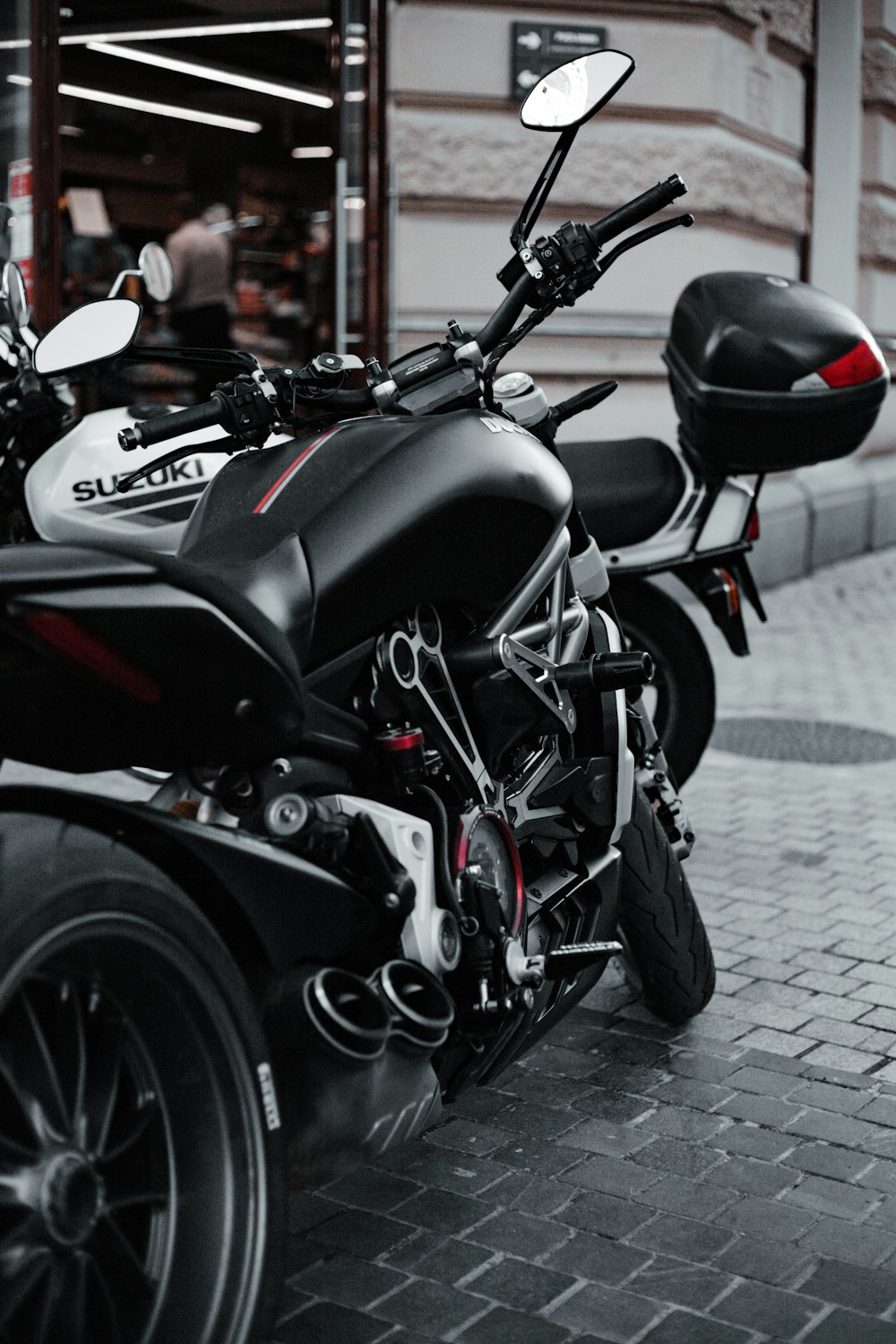 black and silver cruiser motorcycle