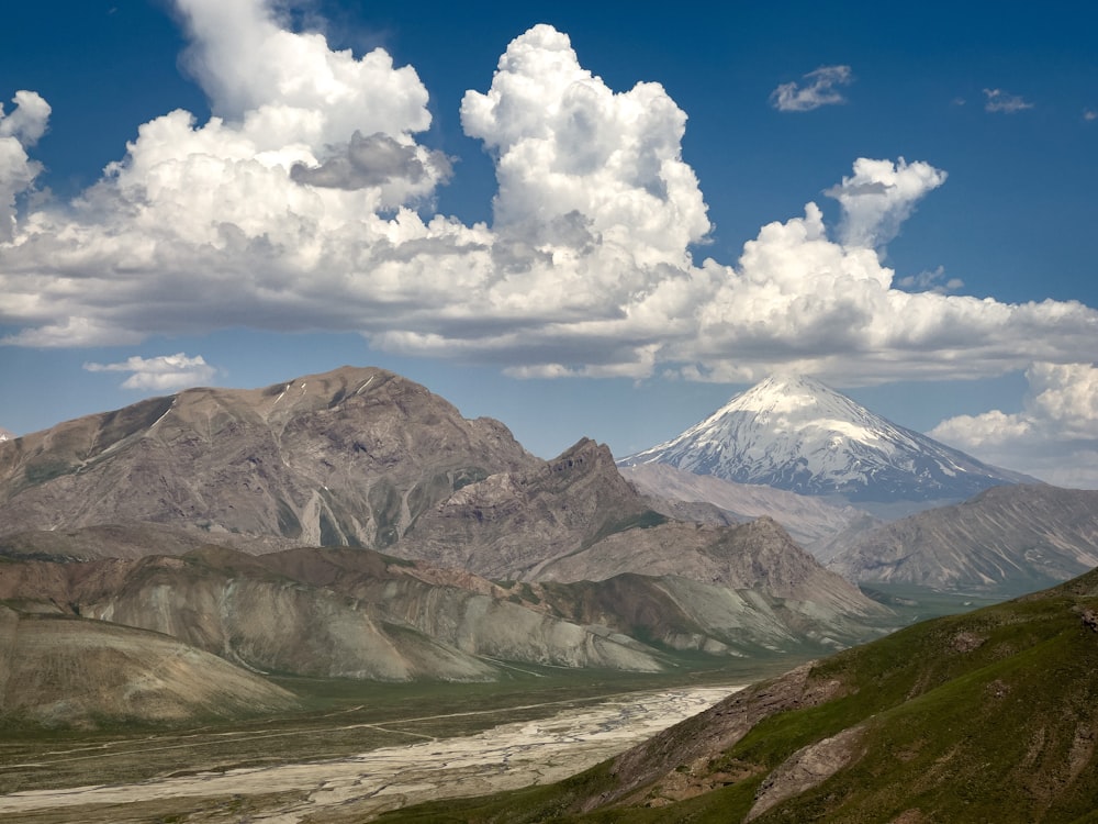 white clouds over snow covered mountains