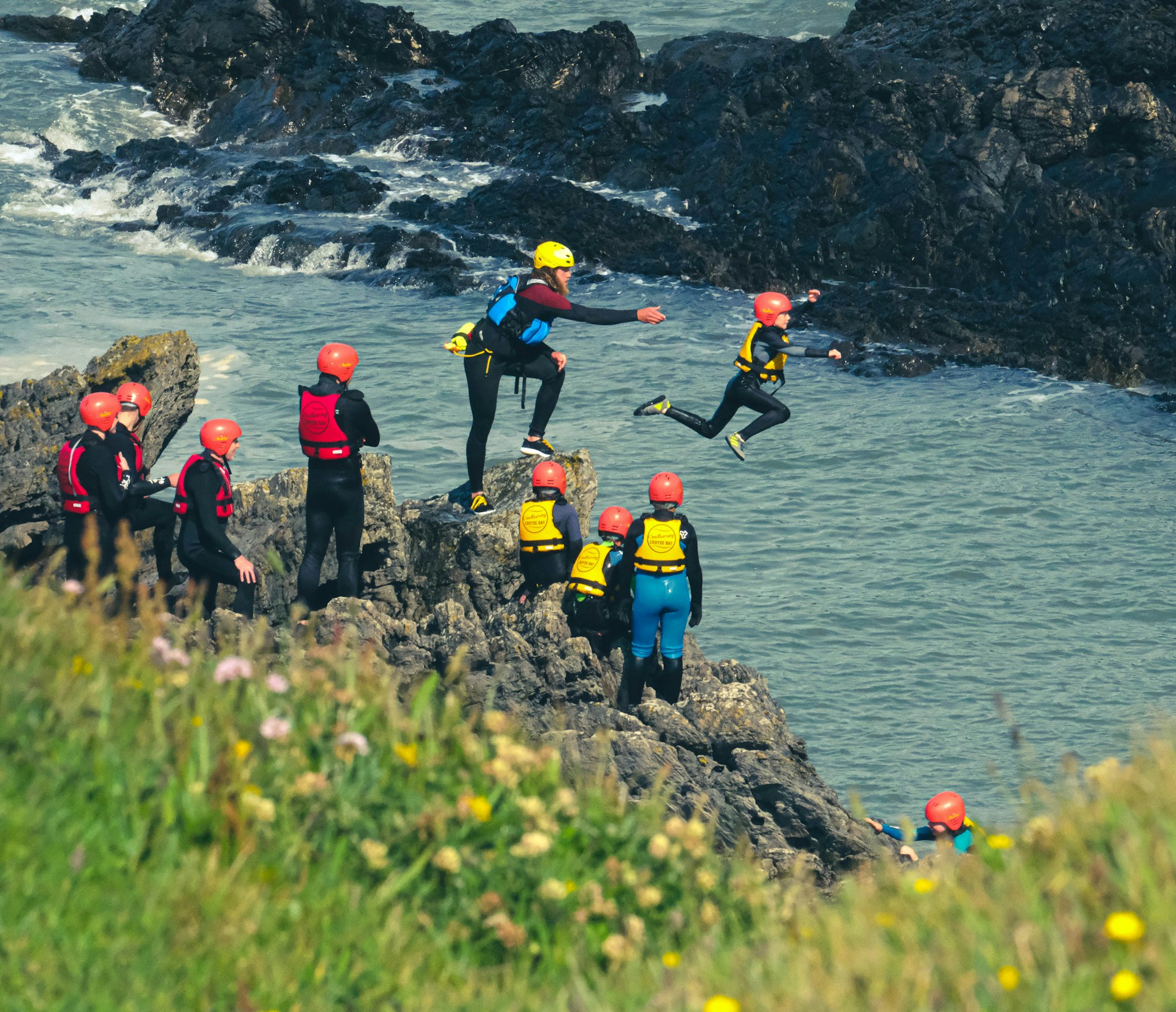 Coasteering with Surfing Croyde Bay at Baggy Point, Croyde Bay, North Devon, UK