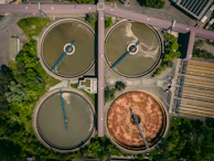 aerial view of green and brown basketball court