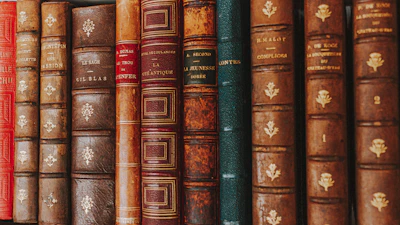 piled of books on brown wooden shelf