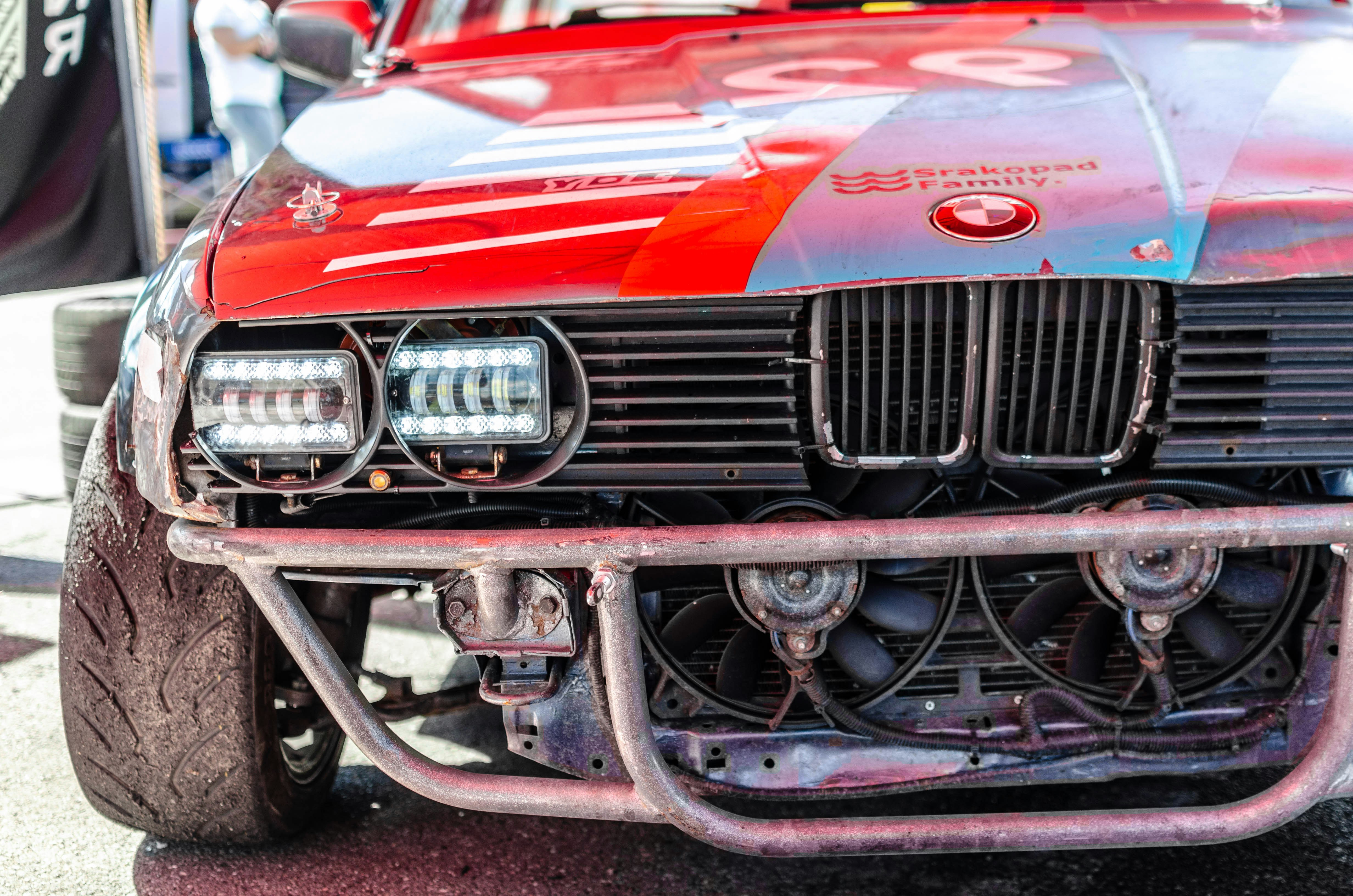 red and silver vintage car