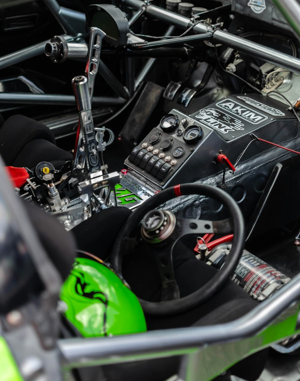 black and green car engine
