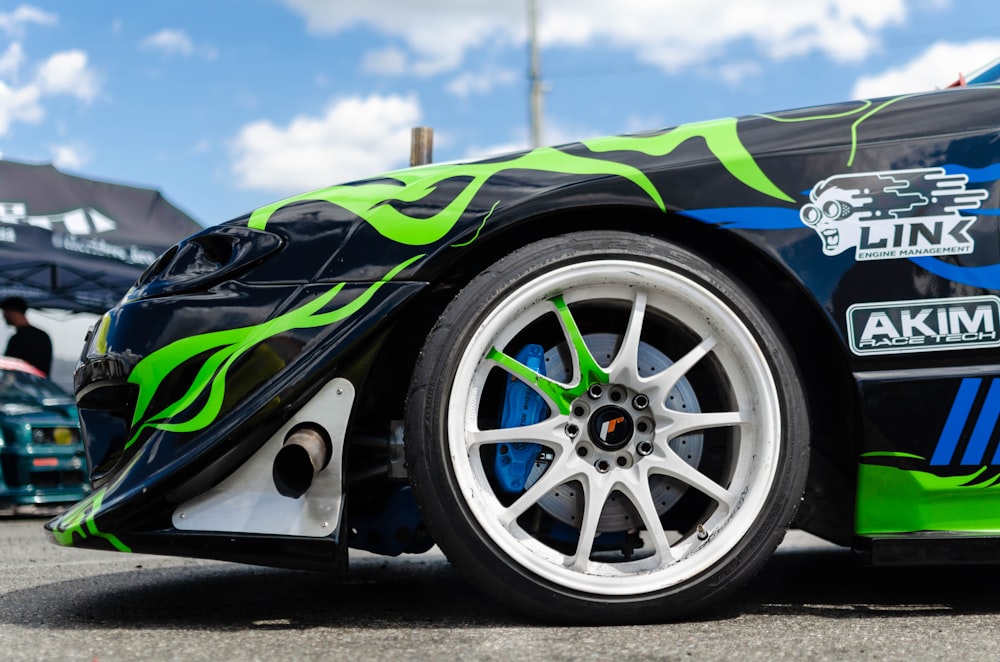 blue and green sports car