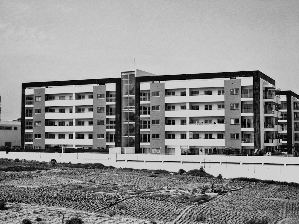 grayscale photo of concrete building