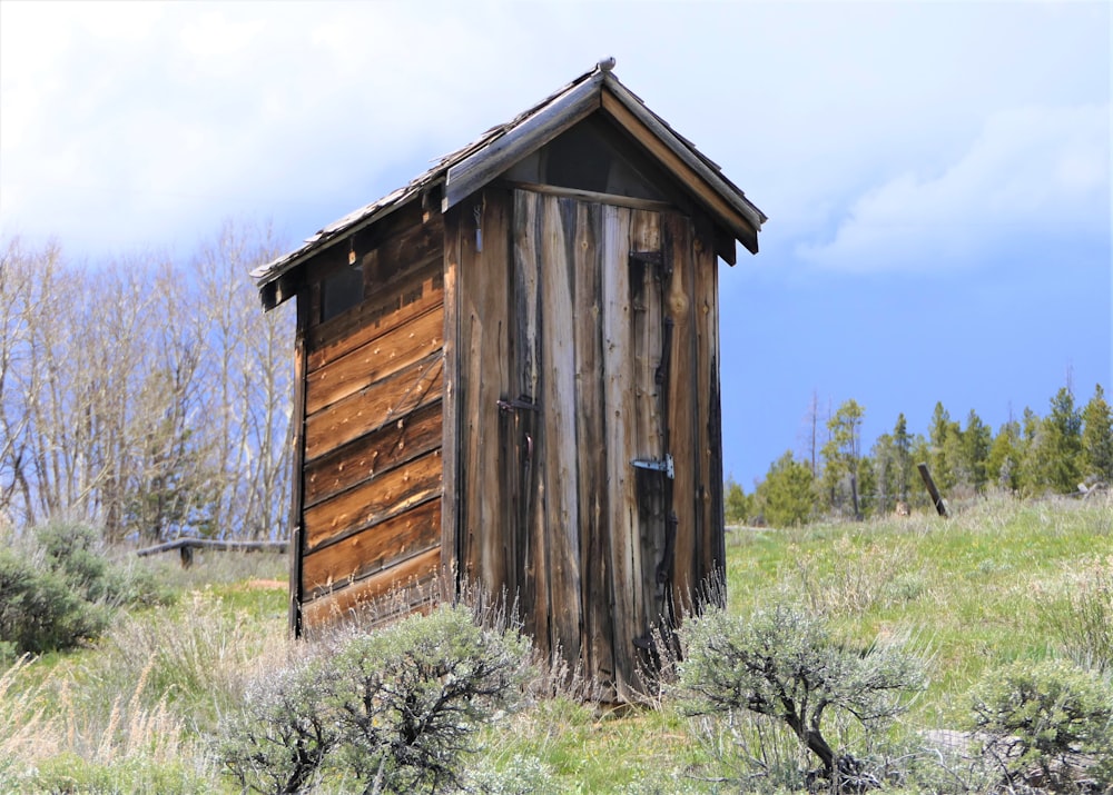 brown wooden house surrounded by green grass during daytime