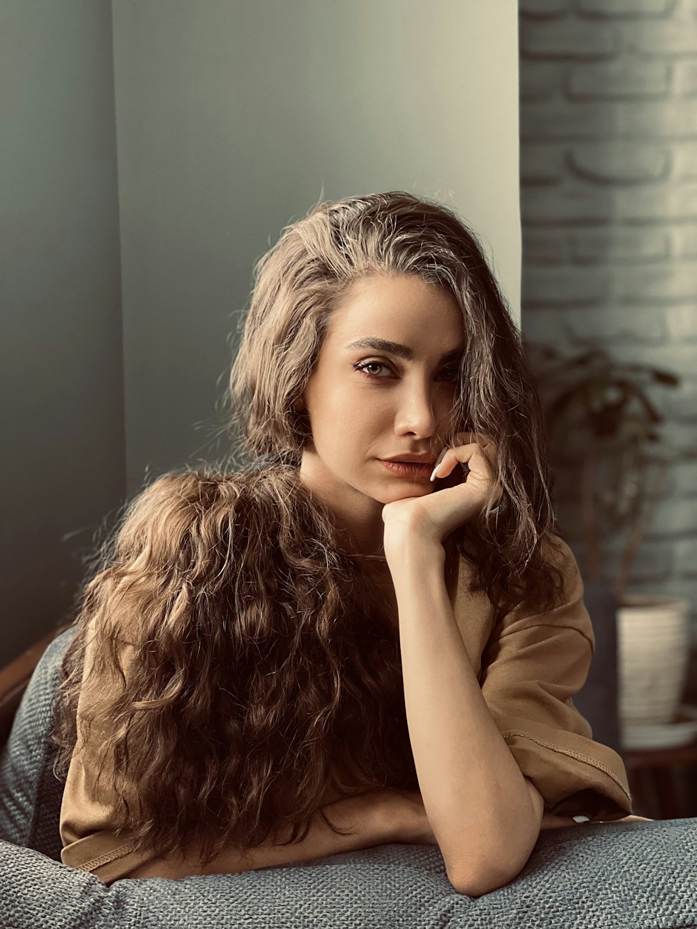 woman in brown leather jacket