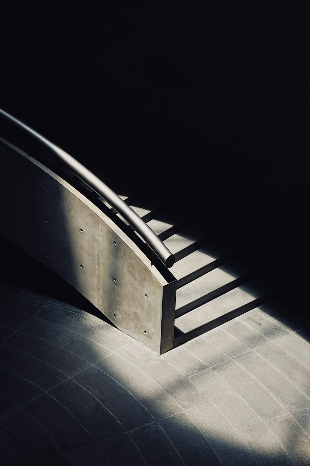 grayscale photo of concrete staircase