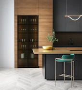 brown wooden cabinet near green and white table