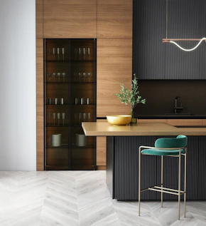 brown wooden cabinet near green and white table