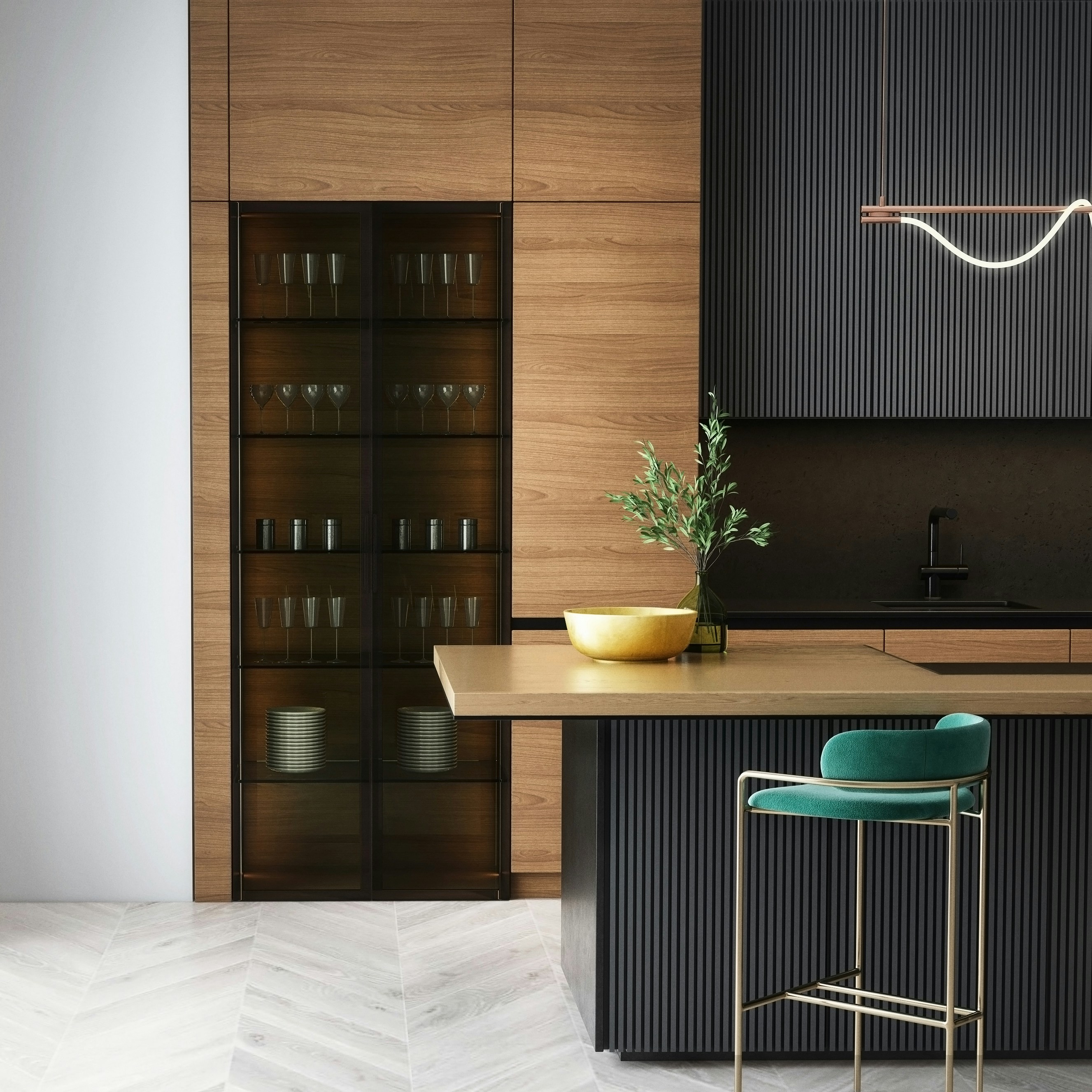 brown wooden cabinet near green and white table