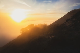 silhouette of mountain during sunset