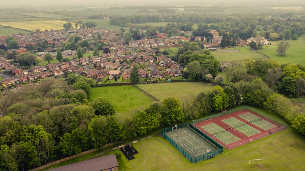 aerial view of green grass field and trees during daytime