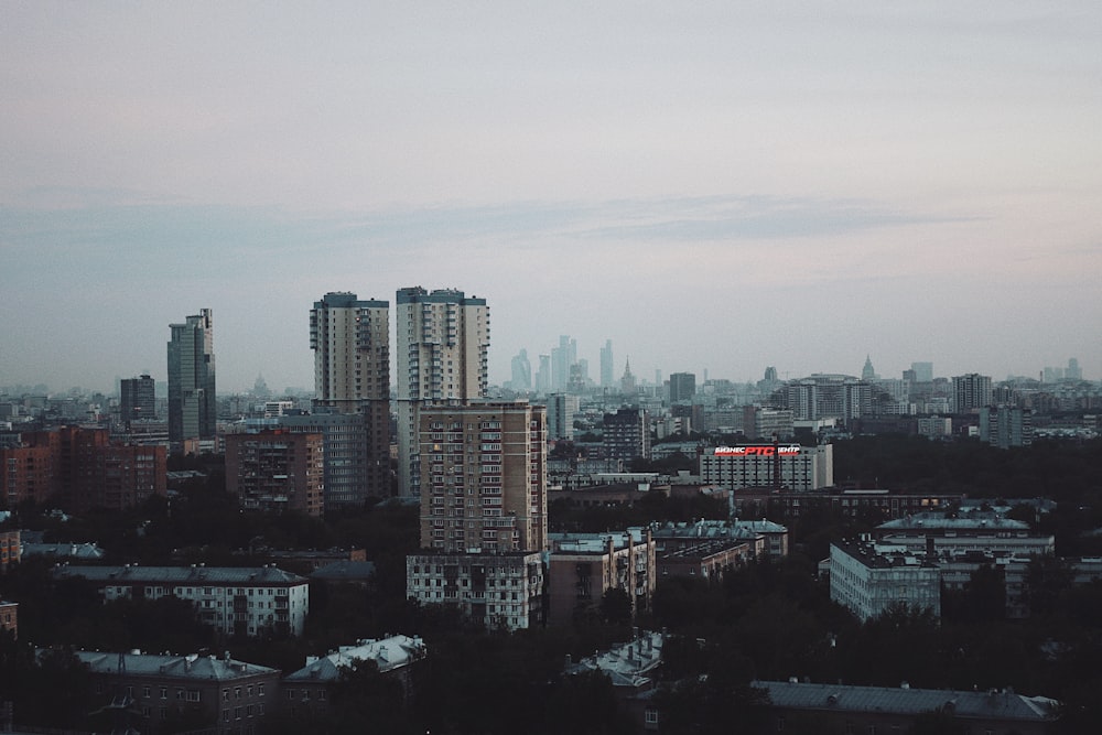 city skyline under white sky during daytime