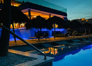 swimming pool near trees during night time