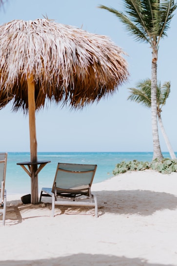 brown and white beach chair near beach during daytime