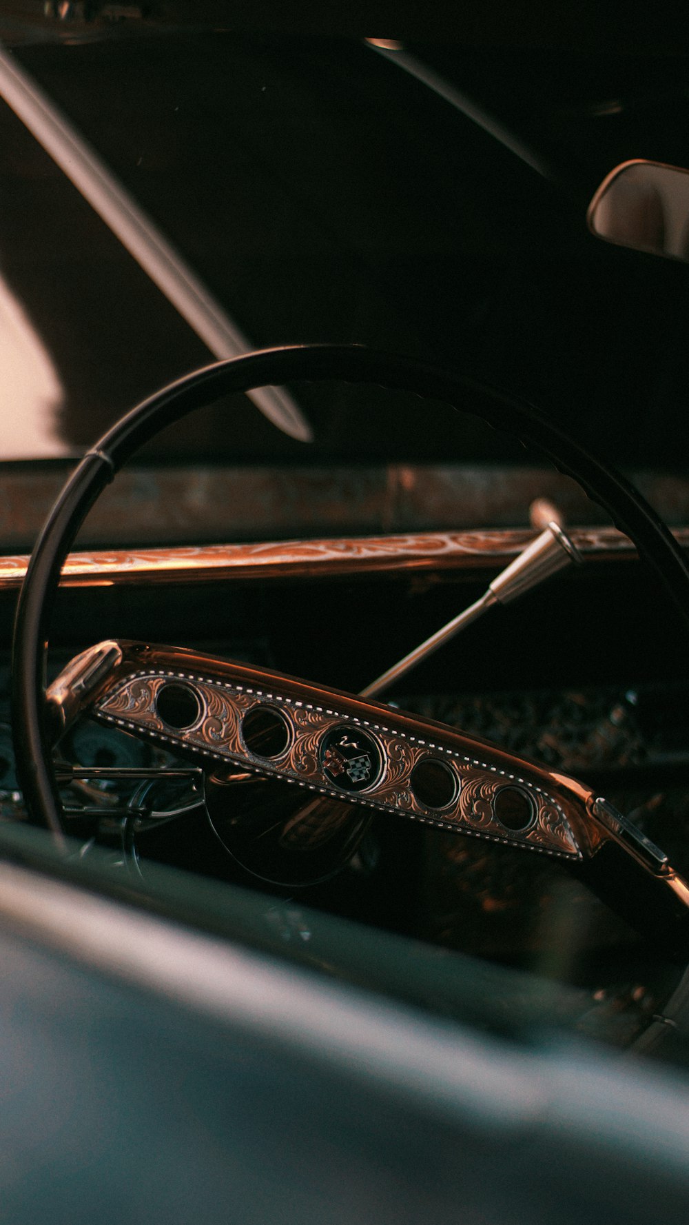 black and silver steering wheel