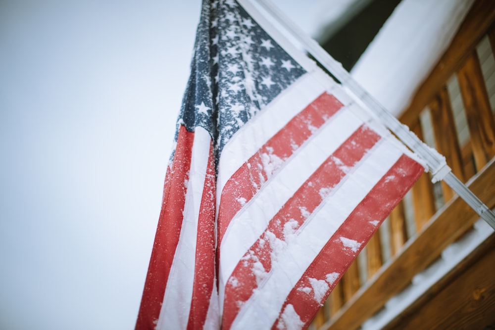 us a flag on white wall