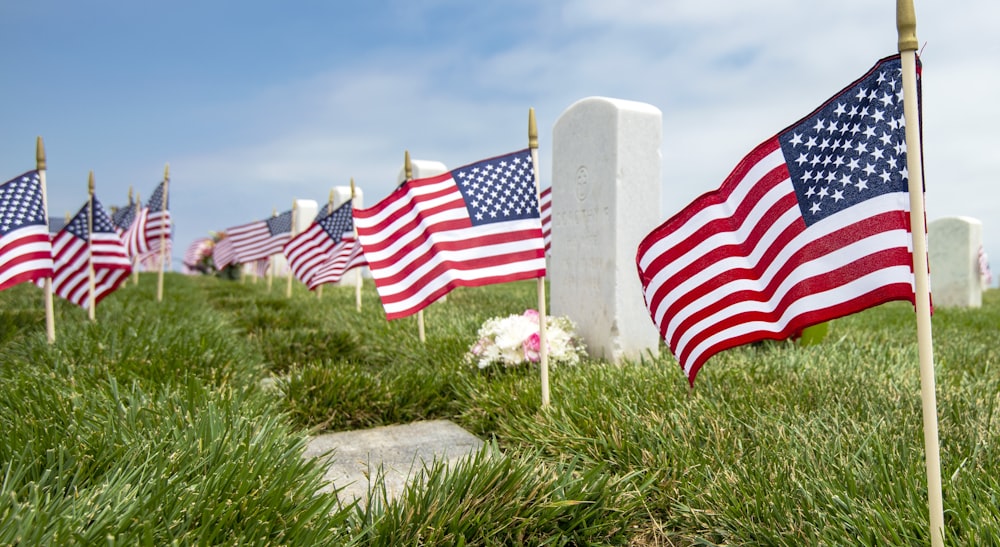 us a flag on green grass field