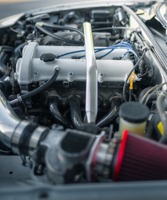 white and black engine bay