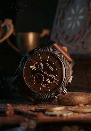black and silver chronograph watch