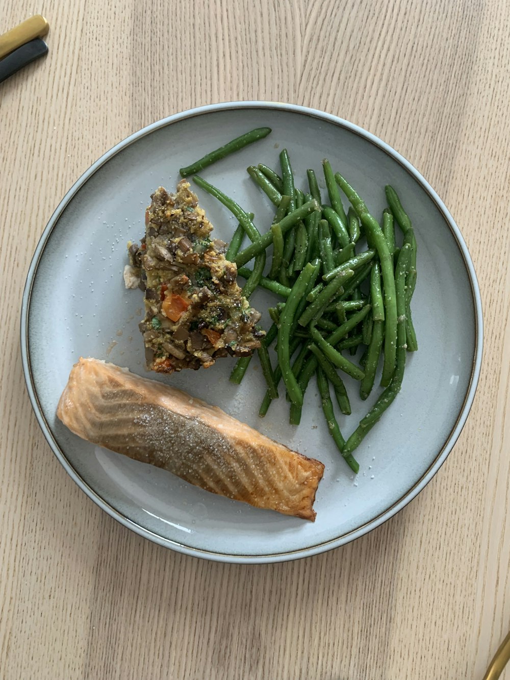 green vegetable on blue ceramic plate