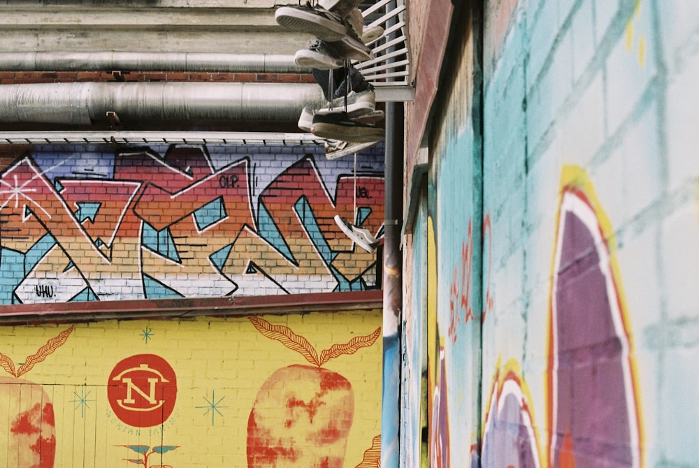 blue red and yellow painted wall