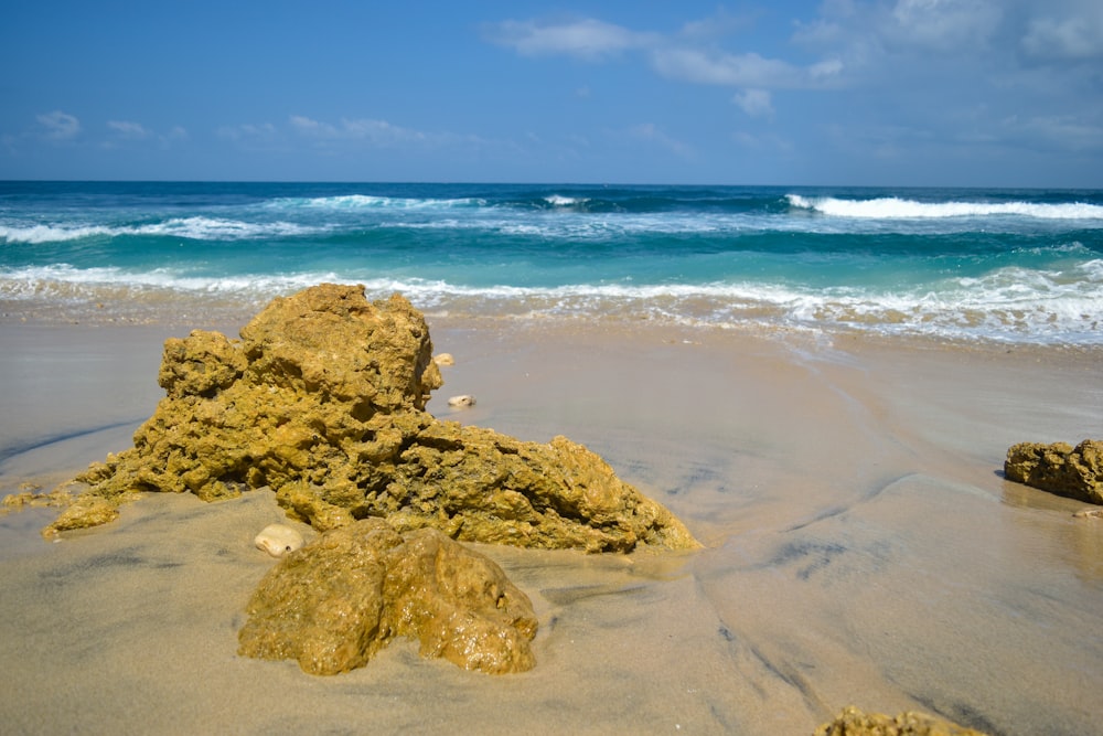 formação rochosa marrom na costa durante o dia