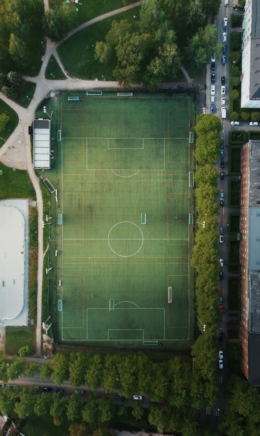 aerial view of soccer field during daytime