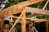 wood framing a roof.