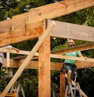 wood framing a roof.