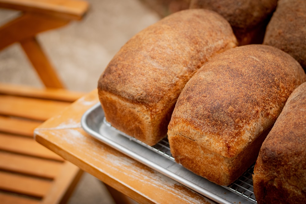 brown bread on stainless steel tray