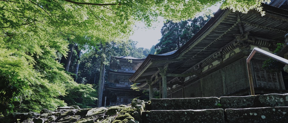 brown wooden house near green trees during daytime