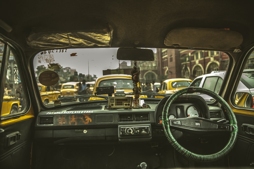 black steering wheel in car