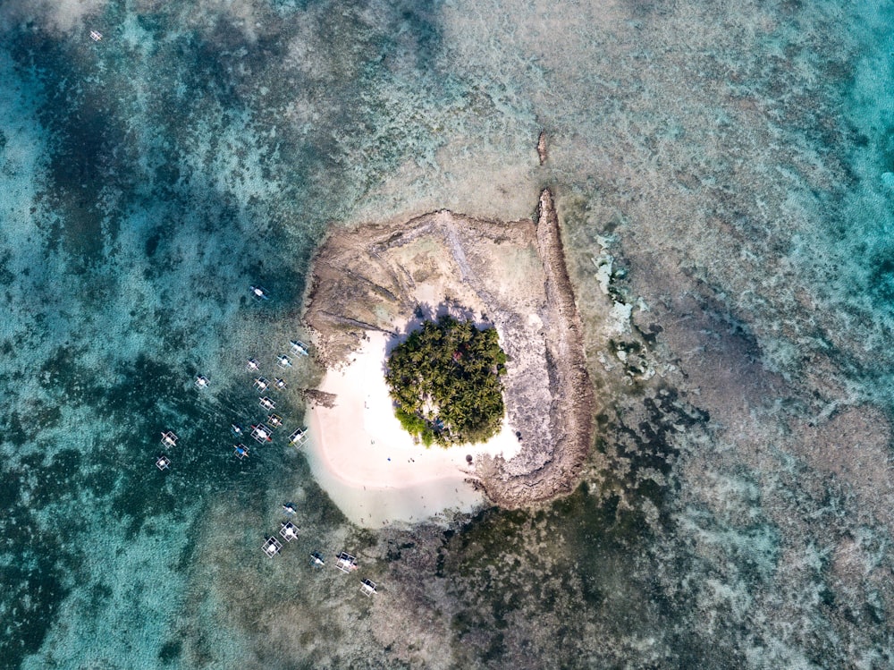 aerial view of brown and white island