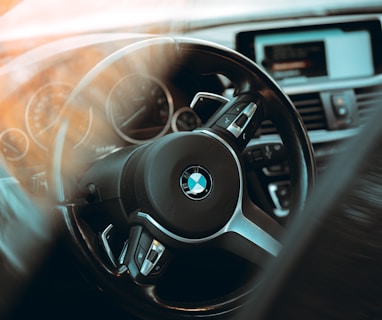 black bmw car steering wheel