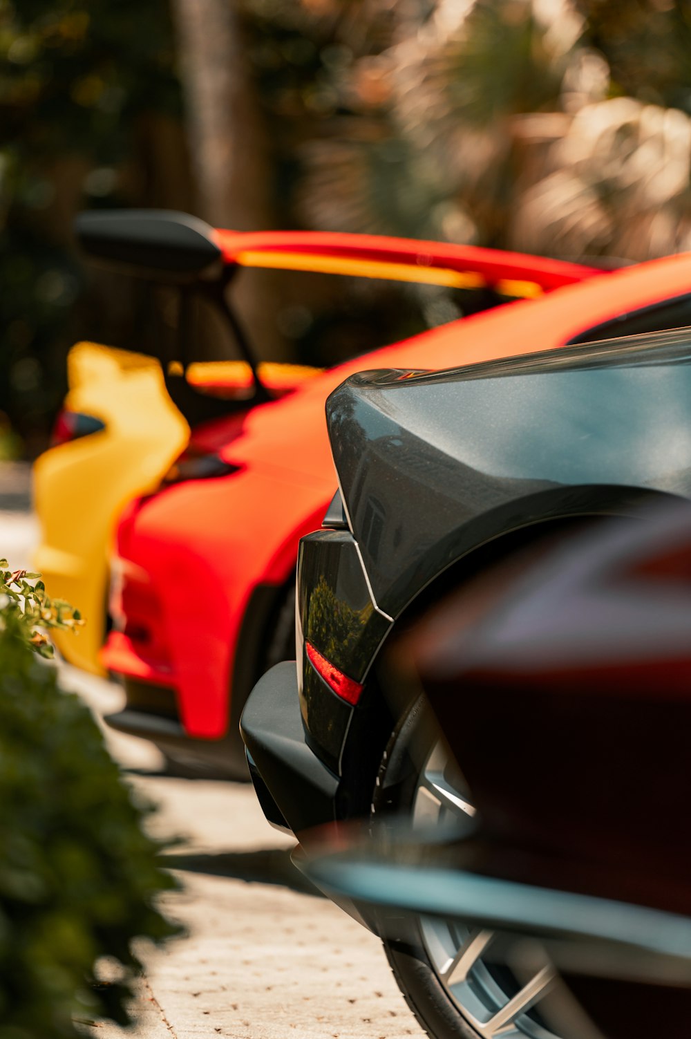 black and yellow car in tilt shift lens